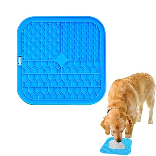 Image of Licking Mat for Dogs and Cats | Premium Lick Mat Suction Cups | Anxiety and Boredom Relief | Slow Feeding Mat Puzzle Toy | Food Grade Silicone Distraction Toy (Blue)