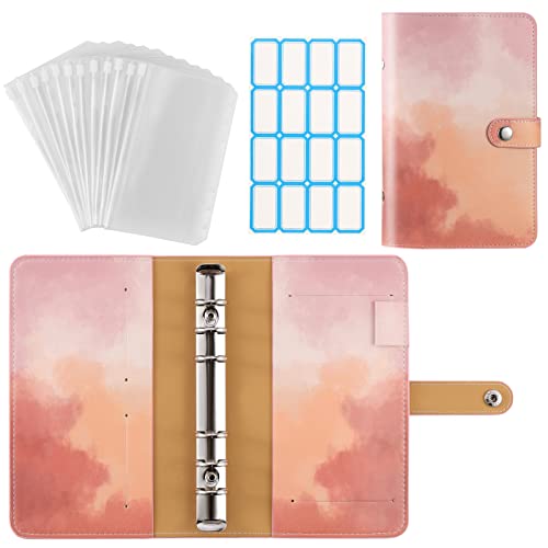 Dadanism Budget Binder With Zipper Envelopes,A6 Budget Binder Pu Leather Pocket With 12Pcs Clear Plastic Envelopes Zipper Pouches & Label Stickers, Refillable Budget Envelope System - Sunset Pink #TOP24