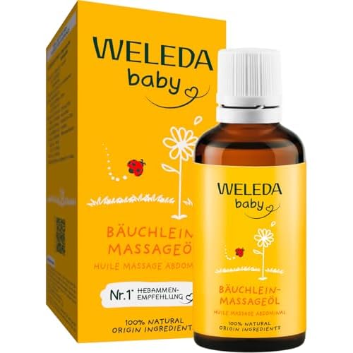 WELEDA Bio Baby Bäuchlein Massageöl, Naturkosmetik Massage Öl gegen Bauchschmerzen und Krämpfe von Babys und Kleinkindern, Pflegeöl zur Verdauungsförderung (1 x 50 ml)