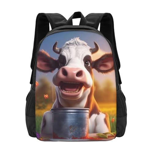 Commuter Unisex Happy Cow Meadow Table Backpack Spacious Compartments for Work Essentials Casual Outings & Trips 17 Inch