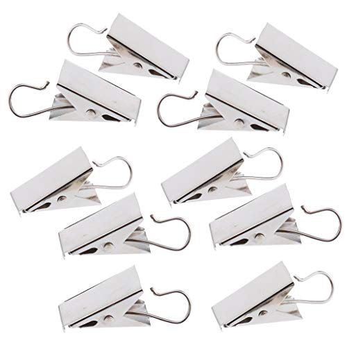 Inzopo - 10 anillas con pinza para cortina de hierro y gancho para visillos, dormitorio, cuarto de baño, 38 mm, plata