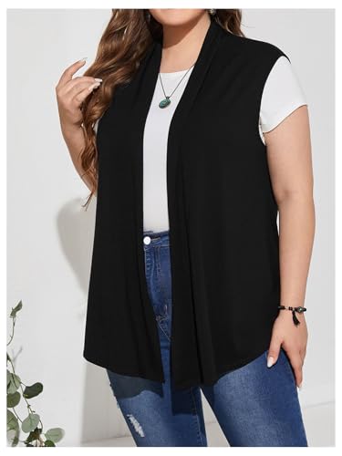 Image of Milumia Women's Plus Size Sleeveless Open Front Lightweight Casual Cardigans Black XX-Large Plus