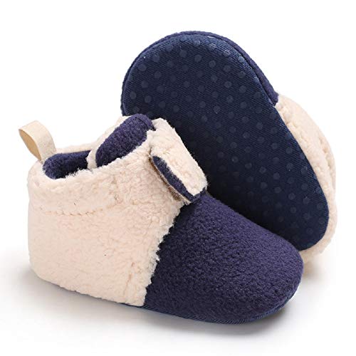 Yicornchen Baby Boys Girls Winter Warm Snow Boots Soft Sole Newborn Infant Prewalker Crib Shoes(6-12 Months,Navy)