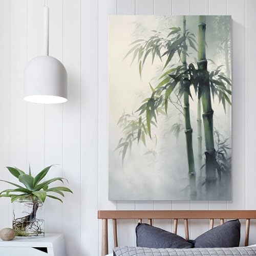Lienzo decorativo de bambú zen verde para pasillo, escaleras, sala de estar y baño, 30 x 45 cm
