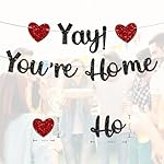 Black Glitter Welcome Home Banner, Yay! You're Home Banner for Welcome Back, Housewarming & Military Return Party Decorations & Decor, No DIY. - Image 3