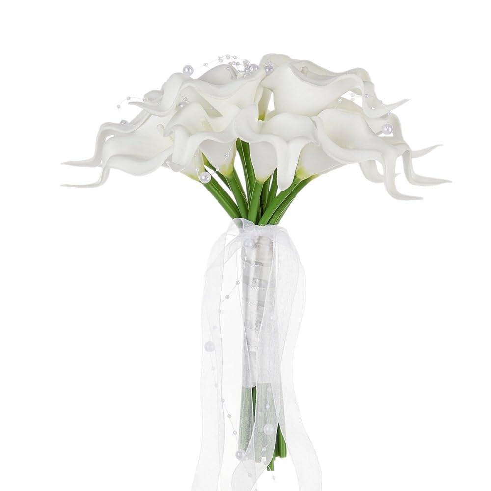 Huffa Whitecallalily[5896] Elegant Artificial Calla Lily Bridal Bouquet - White Wedding Proposal Prop For Brides(Whitecallalily[5896])