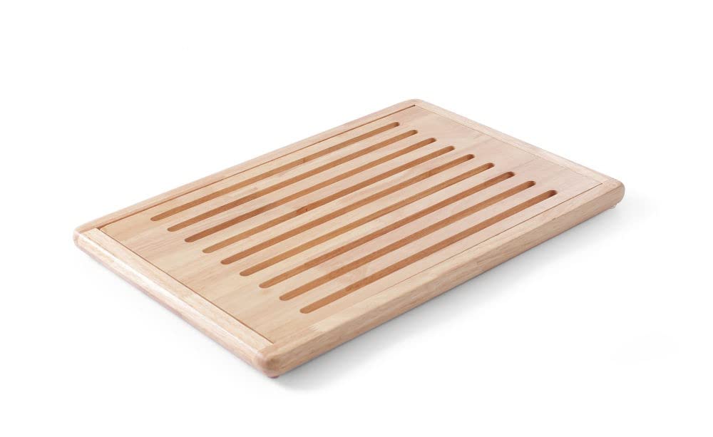 APS Rubberwood - Tagliere in legno, con scomparto rimovibile, 4 piedini antiscivolo, 32 x 47,5 cm, altezza 2 cm, marrone