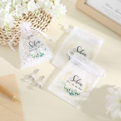 Otuuz 30 Schutzengel Anhänger mit Organzabeutel Taufe Hochzeit Gastgeschenke Schön Dass Du Da Bist Schlüsselanhänger Glücksbringer Engel Dankgeschenke für Firmung Konfirmation Kommunion (Blätter)