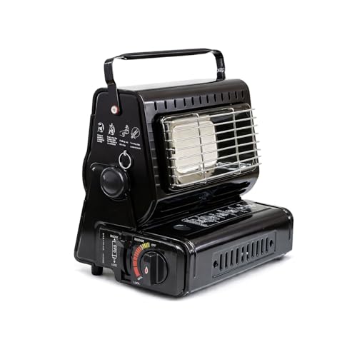 Faboer Black Portable Gas Heater Outdoor Fishing Camping 1.3kW Butane Gas Heater - Compact And Lightweight Ceramic Burner - Auto Ignition and Heat Control and Safety Grill
