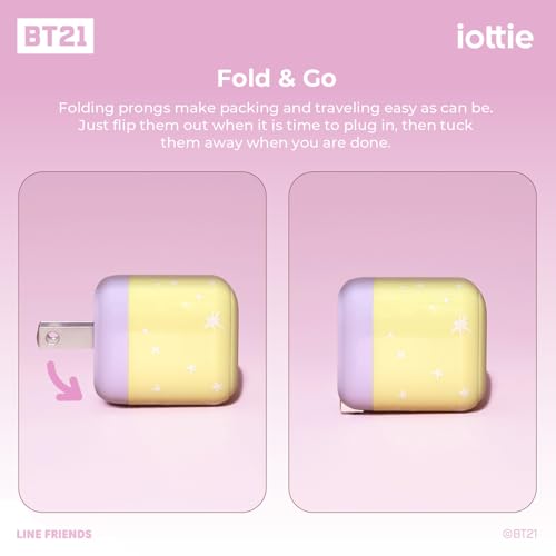 iOttie with BT21 RapidVolt 30W Nano Wall Charger, Yellow & Purple USB-C Charger Block with Holographic BT21 Stickers, Retractable Wall Charger for iPhone 17 Pro, Apple Airpods, Samsung Tablet, etc. by iOttie - Used condition - Image 6
