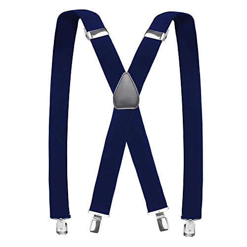 Pejoye Hosenträger für Herren 3.5cm Breit Arbeitshosen Stark Motorradhose Lang X Form 4 Metall Clips Einstellbar und Elastisch Einheitsgröße für Männer und Damen (Navy blau)