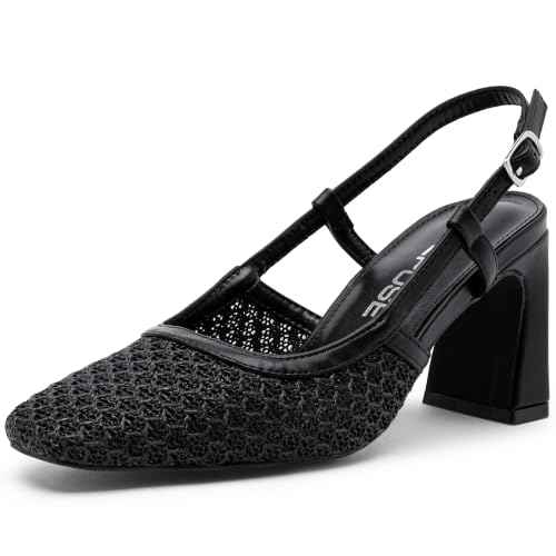 Vepose Women's Slingback Pumps Closed Toe Chunky Block Heels | Soft square toe, cushioned insole, adjustable back strap, and dressy casual styling for office-to-evening outfits