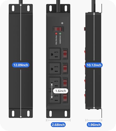Image of CCCEI 2PCS Heavy Duty Power Strip Surge Protector 20 AMP Individual Switches. 12 Gauge Extension Cord with Multiple Outlets. Garage, Shop, Industrial Wall Mount Electric Extender. 6FT, Black.