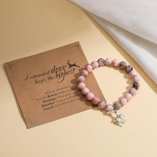 Deer Gifts for Women Inspirational Deer Bracelet Healing Natural Stone Charm Bracelet Gifts for Deer Lovers for Women Her Friends2