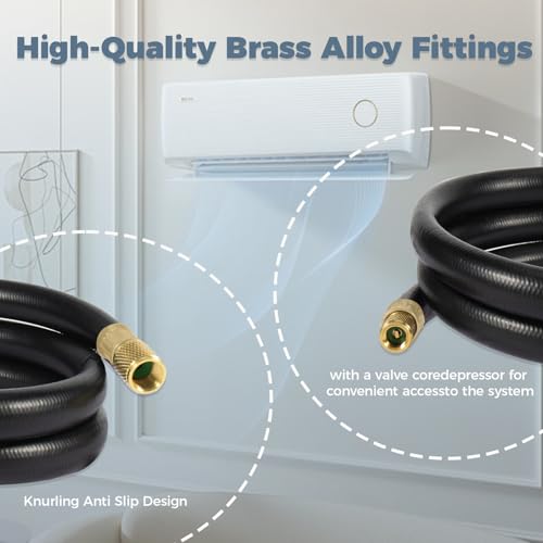 Image of 3 /8 Inch HVAC Vacuum Hose,3 /8 inch to 3 /8 inch FL, 6FT, High-Flow Refrigerant Hose, 640 PSI Working, 3200 PSI Burst, 4-Layer Low Permeation Construction - Fits R410A R134A R22 R404A Systems