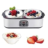 Yoghurt Maker 2000ml with 2 Glass Jars,Electric Yogurt Maker Machine with Adjustable Temp Control & 48H Timer,LED Display,Stainless Steel Greek Yoghurt Maker for Making Organic Yogurt, Fermentation