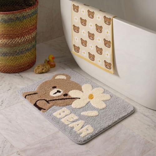 Image of Dream Weaverz 2000 GSM Super Soft Microfiber Bath Mat 40x60 cm | Ultra Absorbent Anti-Skid Quick Dry Bathroom Rug | Floor Mat for Bathroom, Bedroom, Kitchen, Home | Cute Design Bathmat