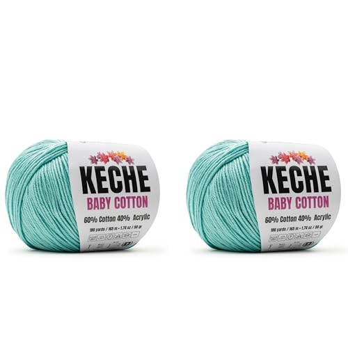 Image of Keche Baby Cotton, 60% Cotton 40% Acrylic Yarn, Soft Cotton Yarn for Crochet and Knitting, Amigurumi Yarn 4 Skeins /Balls [1.76 Oz (50g) / 180 Yrds (165m)] x 2 Baby Blue