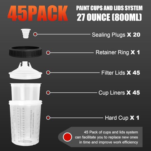 Image of Paint Spray Gun Disposable Cups System 800ml (28oz) with Lids Liners
