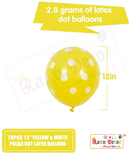 Image of RasuDecor 20 Pieces 12 inch Polka Dot Latex Balloon Yellow and White Dot Colorful Balloons, 12 Inch Latex Polka Dots Balloons for Kids Women Men Birthday Easter Engagement Wedding, Halloween Party Supplies Decor #RasuImpex (20Pcs 12 inchPolkaDotYellowWhite)