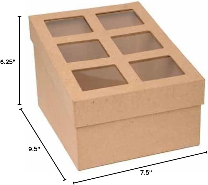 Factory Direct Craft Paper Mache Rectangle Window Gift Box - Papier Mache Cardboard Gift Boxes for Holiday Presents and Homemade Treats (9-1/2" L x 7-1/2" W x 6-1/4" H)