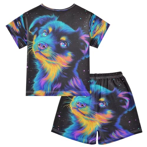 ALAZA Black Cute Pug Dog Pajamas Set Short Sleeve Cotton Sleepwear Summer Pjs 2 Piece 5-14Y2