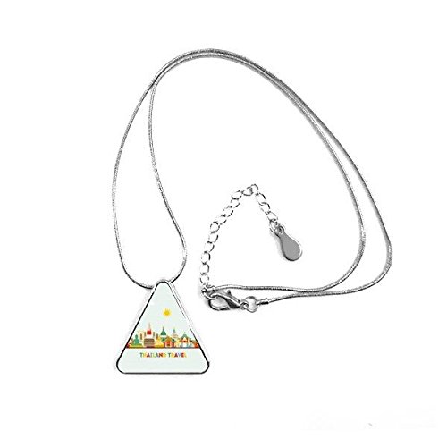 DIYthinkerKingdom Of Thailand Thai Traditional Customs Watercolor Thailand Morden City Art Illustration Triangle Shape Pendant Necklace Jewelry With Chain Decoration