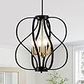 Black and Gold Chandelier Light Fixture, 18" Modern Farmhouse Industrial Chandelier, 4-Light Sphere Geometric Hanging Pendant Light Fixture for Dining Room Entryway Hallway Living Room Kitchen Island