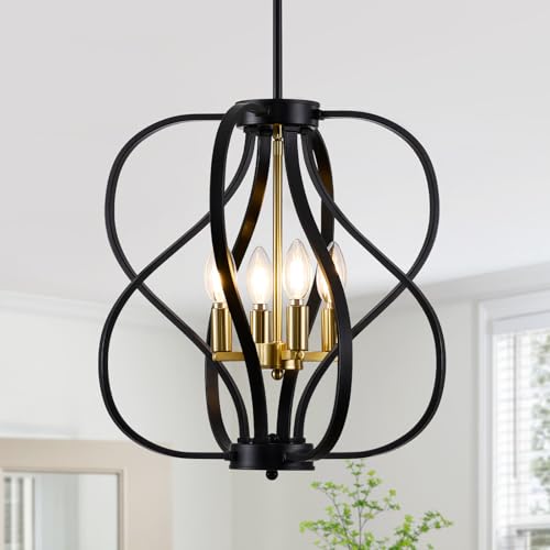 Black and Gold Chandelier Light Fixture, 18" Modern Farmhouse Industrial