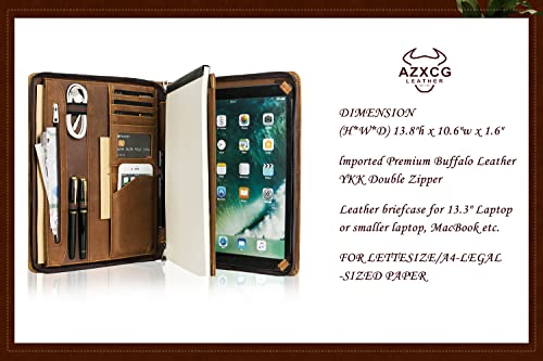 Professional Slim Padfolio Organizer Genuine Leather Compact Portfolio Case With Letter Size (A4) Paper Notepad, Business Carrying Case For Ipad Pro 12.9(2018&2020&2021), Gift For Men/Son #TOP3