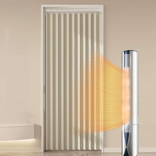 Momooda Türvorhang Blickdicht Magnetische Vorhänge, Raumteiler Faltvorhang für unsichtbare Türen, Thermo Türvorhang Kälteschutz, zum schieben, Wärmeisolierend, 280g/m², 1 Stück, Beige, 100x200cm
