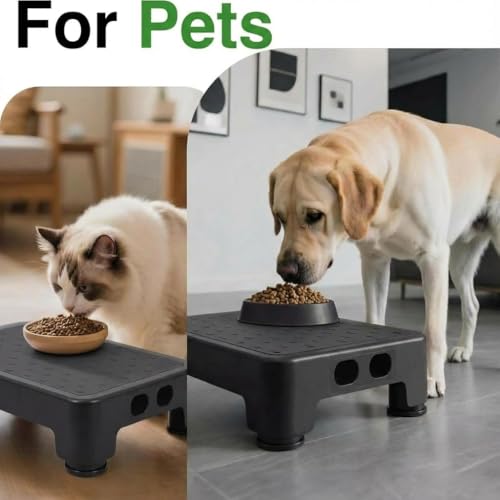 Image of COOL-ANGLE Non-Slip Step Stool for Adults & Seniors - 3.4 inch Low Profile Wide Platform 600lbs Capacity - 6 Stability Feet Bed Step for High Beds, Bath & Car - Portable with Handles, Black