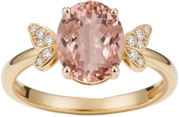 10K 14K 18K Gold 2 Carat Oval Gemstone Ring for Women with Moissanites/Diamonds Butterfly Birthstone Anniversary Statement Rings Size 3-16