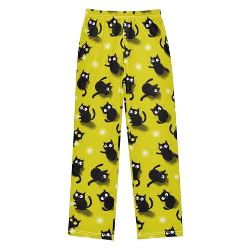 Pajama Pants Lounge Sleep PJ Bottoms Sleepwear Elastic Waist Drawstring S Black Cat