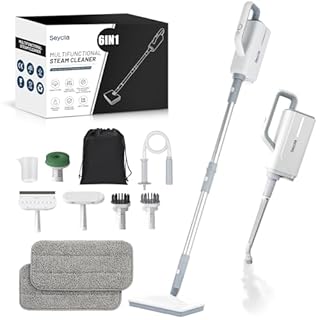 Seyola Steam Mop for Floor Cleaning, Steam Cleaner for Home with Handheld 6-in-1 Multi-function Attachments for Hardwood Floors, Clothes, Windows, Tiles Grout, Furniture Cleaning (off-white)