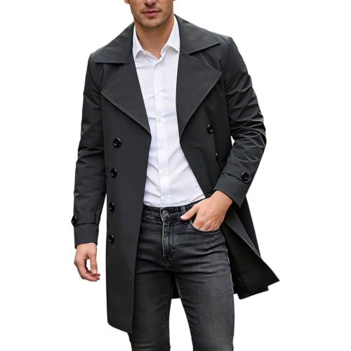 Image of BFAFEN Fall Jacket For Men Trench Coat Men Notched Lapel Pea Coat