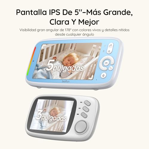 BOIFUN 5" Camara Vigilancia Bebe, sin WiFi, Rotación de 360°, Visión Nocturna Infrarroja Invisible, VOX Activación por Sonido, Comunicación bidireccional, Temperatura, Protección de la Privacidad - imagen 3