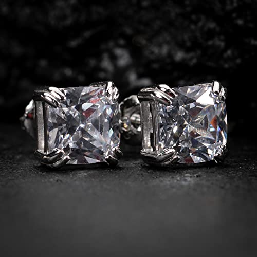 Small White Gold Plated 925 Sterling Silver Cushion Cut Stud Screw Back Earrings #TOP1