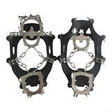 Belnotelt Crampones de acero de 13 dientes para hombre, fundas antideslizantes para zapatos para pesca en hielo y montañismo, diseño de goma y tachuelas, equipo de senderismo plegable (negro-M)