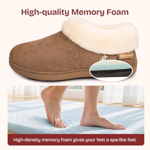 EverFoams Women's Micro Suede Cozy Memory Foam Winter Slippers with Fuzzy Faux Fur Collar and Indoor Outdoor Rubber Sole4