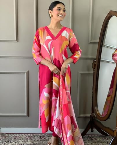 Image of ANNI DESIGNER Women's Cotton Blend Kurta With Pant & Dupatta
