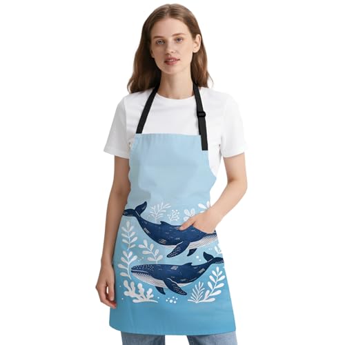 Tablier de cuisine baleine en polyester imperméable avec 2 poches GLOBLELAND