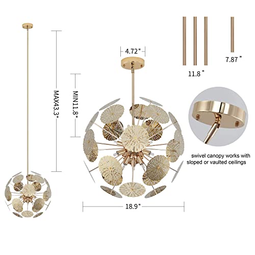 Fivess Lighting 12-Light Modern Sputnik Chandelier Gold With Bulbs, Adjustable Rods Globe Pendant Lighting Fixture For Dining Room Kitchen Island Foyer Farmhouse #TOP3