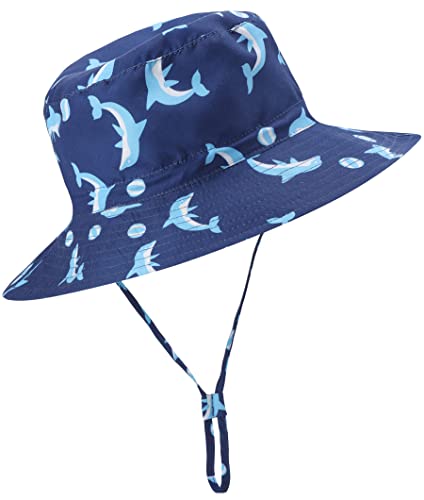 Image of Toddler Baby Boy Infant Bucket Sun Hat Summer Sun Protection Baby Boy Hats Beach Hats Wide Brim Beach Hats D1301 Navy Wheal 0-6 Months