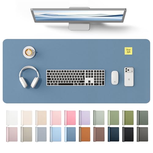 Image of YSAGi Leather Desk Protector, Office Mat, Large Mouse Mat, Non-Slip PU Leather Blotter, Laptop Desk Mat, Waterproof Writing Pad for Office and Home(Blue, 42 inch x 17.2 inch)