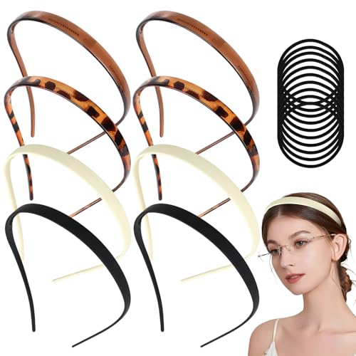 8 Pièces Serre Tete Femme, Antidérapant en Plastique Bandeaux Sans Mal de Tête Avec 10 Boucles Noires, Serre Tete Zig Zag pour Fille, Femme, Fitness Sportif, Vie Quotidienne