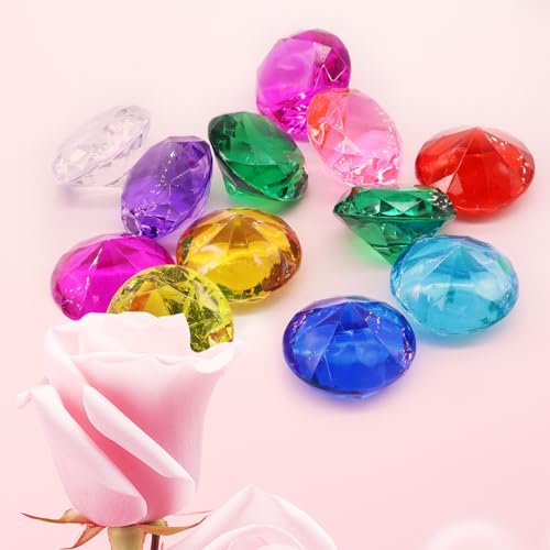 TOKSEO Edelsteine für Kinder, 26 Stück 40mm Diamanten Kinder, Acryl Gros Bunt Diamant für Aquarium Dekoration, Strand Schatzsuche(Zufällige Farben)