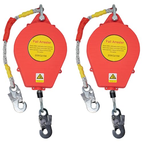 BOVDC Stop Chute Toiture, 200kg Dispositif Antichute a Rappel Automatique, 10m/15m/20m Harnais de Securite Anti Chute Toiture, Harnais de Sécurité Travail en Hauteur/ Travaux sur Toit(2 Pièce,20m)