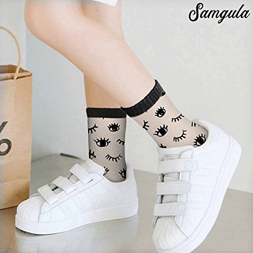 Image of Red Striped Crew Socks for Woman Size 6-8 Christmas Tree Moose Snowflake Dots Lines Girls Socks