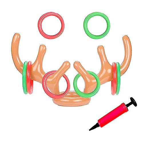 Spldsun 10 Piezas Juego Inflable de Lanzamiento, Juego Inflable con Anillos, Anillos Cornamenta Inflable, Anillo Hinchable para Nadar y Jugar en Piscina para Adultos y niños
